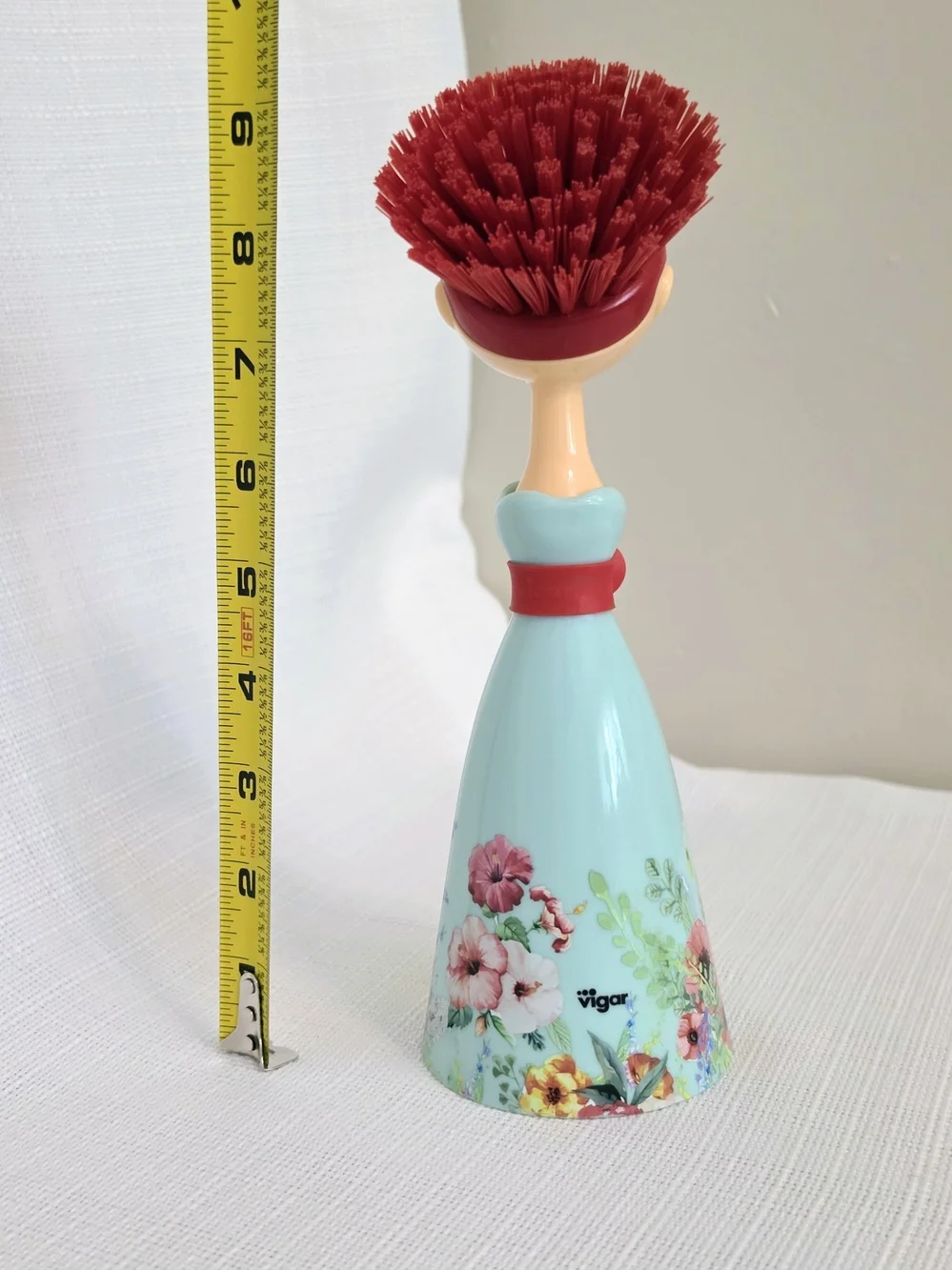 Vigar Doll Kitchen Scrub Brush Lady Green Dress Stand Red Hair Dish Farmhouse